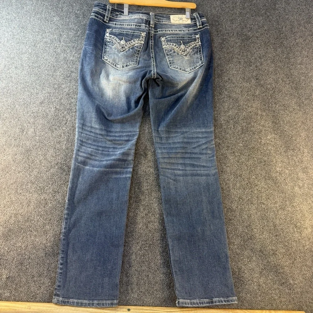 Miss Me Womens 32 Bootcut Jeans Sequin Embellished Stretch Medium Wash